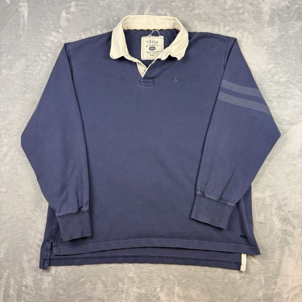 IZOD Jeans Rugby Long Sleeve Polo Shirt Men’s XXL Blue 100% Cotton Y2K